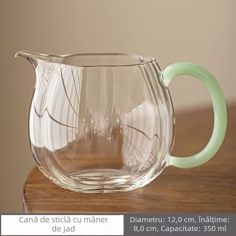 Cană de ceai din sticlă borosilicat de înaltă rezistență la căldură, cu mâner colorat, realizare manuală, transparență ridicată, rezistentă până la 270 °C