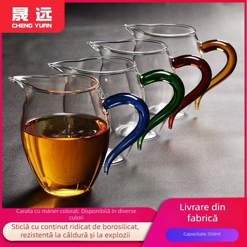 Ceșuță Gongfu din borosilicat gros cu mâner și gură de turnare elegantă
