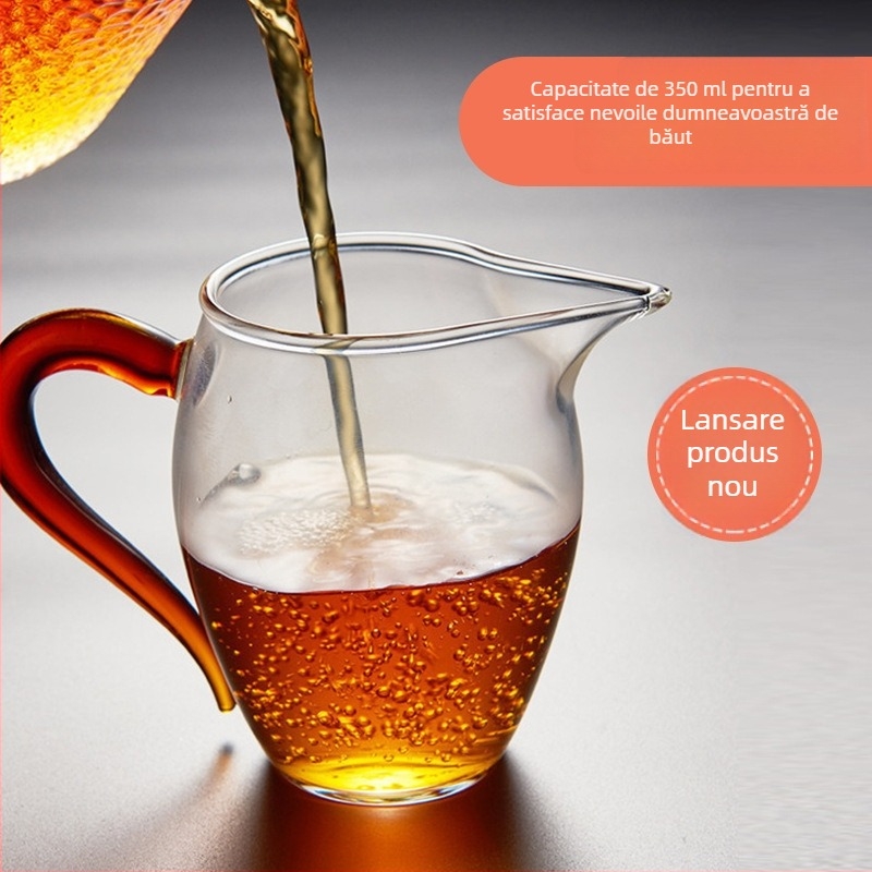 Ceșuță Gongfu din borosilicat gros cu mâner și gură de turnare elegantă