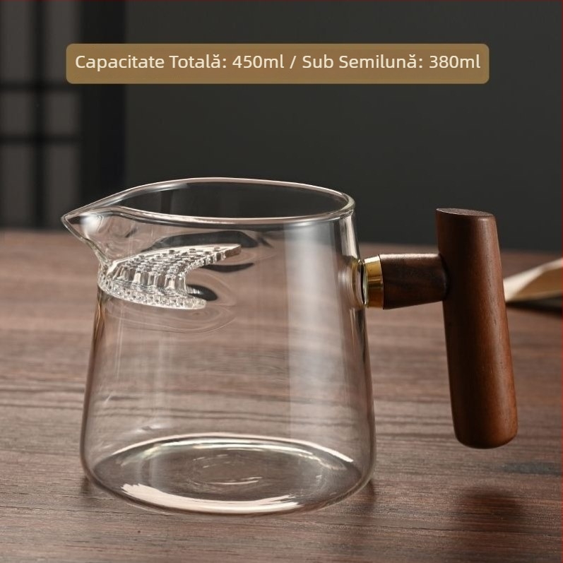Ceașă de ceai din borosilicat, filtru în formă de semilună, capacitate mare