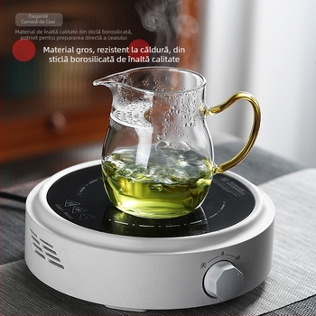 Cană de ceai cu filtru integrat, în formă de semicerc, capacitate mare, pentru prepararea ceaiului verde, sticlă rezistentă la căldură, uz casnic