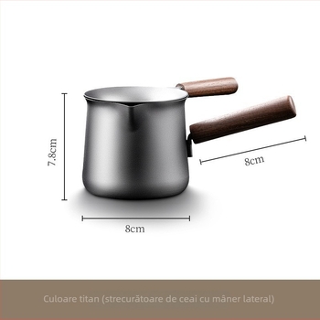 Set de ceai din titan pur, cu ceașcă din titan, filtru de ceai și mâner lateral din lemn, pentru drumeții în aer liber