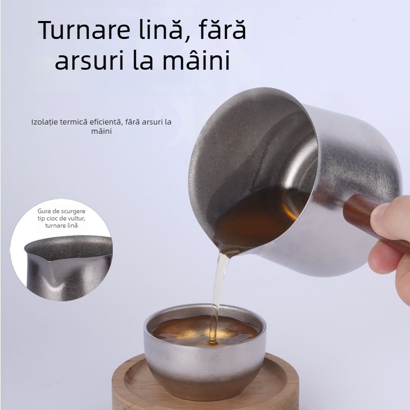 Set de ceai din titan pur, cu ceașcă din titan, filtru de ceai și mâner lateral din lemn, pentru drumeții în aer liber