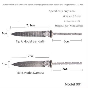 Lamă de ceai Damasc 7 cm – sabie pentru ceai, lamă pentru ceai și ac pentru ceai – accesorii semi-fabricate pentru ceremonia ceaiului 001