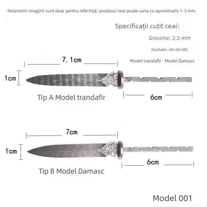 Lamă de ceai Damasc 7 cm – sabie pentru ceai, lamă pentru ceai și ac pentru ceai – accesorii semi-fabricate pentru ceremonia ceaiului 001