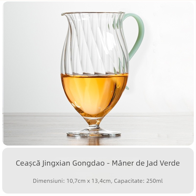 Gongdao ceai din sticlă borosilikată rezistentă la căldură, dotat cu infuzor în formă de floare și mâner colorat în formă de cioc de vultur