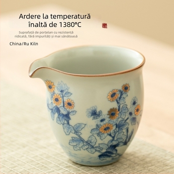 Set de ceai din porțelan Ru cu glazură crackle, ceașcă de echitate și distribuitor de ceai pentru porții individuale, uz casnic