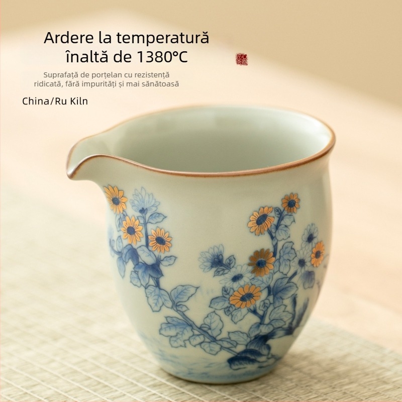 Set de ceai din porțelan Ru cu glazură crackle, ceașcă de echitate și distribuitor de ceai pentru porții individuale, uz casnic
