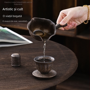 Ceașcă japoneză cu glazură de fier, tavă de ceai vintage cu broderie din fier, dispozitiv de filtrare și distribuire a ceaiului, realizat manual, mare