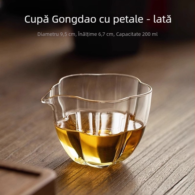 Cupa de distribuție a ceaiului în stil japonez, cu petale din sticlă, rezistentă la temperaturi înalte, pentru uz casnic, accesoriu pentru setul Kung Fu de ceai, transparentă