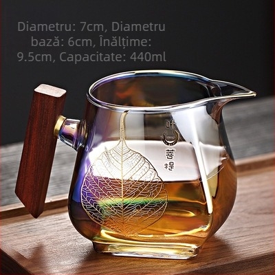 Beicai pahar de ceai din sticlă borosilicat, mâner din lemn, capacitate mare, separator și filtru încorporate