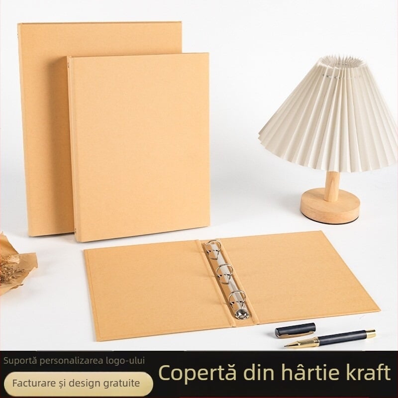 Dosar din kraft cu siglă imprimabilă, 3 sau 4 găuri, copertă rigidă, dosar vintage