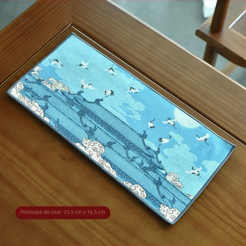 Prosop de ceai din pluș, absorbent, în stil palat, cu motif Zen, mic prosop pătrat 36×17 cm, covoraș de masă pentru ceai îngroșat, accesorii pentru ceremonia ceaiului