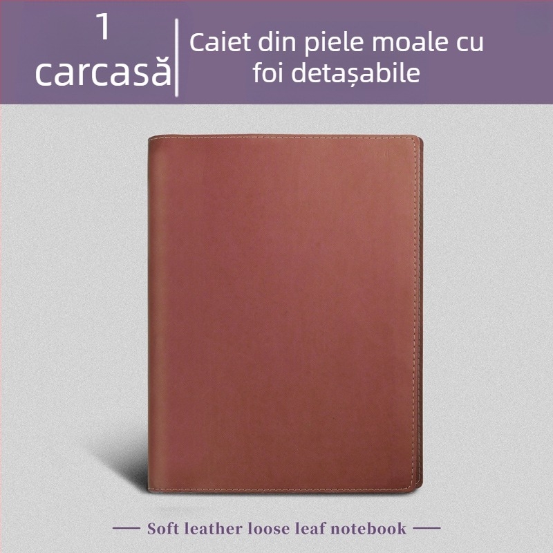 Carcasă din piele pentru dosare A4 și caiete cu foi detașabile, dimensiuni A5, B5 și A6.