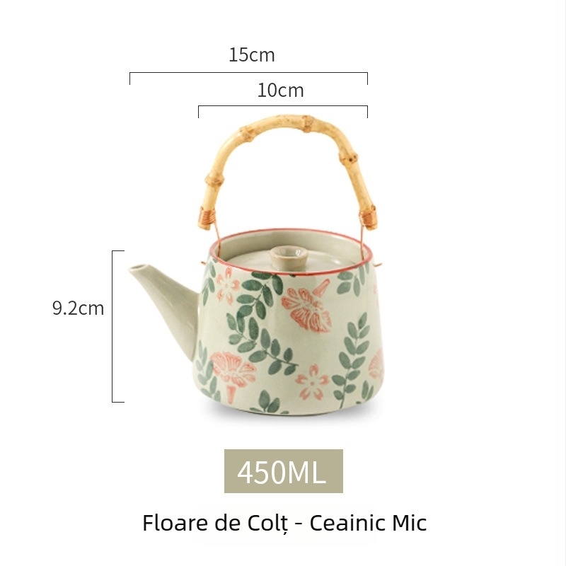 Ceainic în stil japonez cu ceașcă, set de ceai din ceramică albastru-alb, suprafață pictată manual