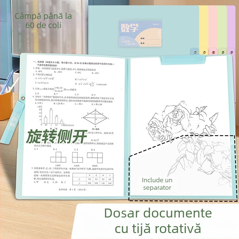 Dosar arhivă A3 cu arc de levier, transparent, capacitate mare, rezistent la apă, pentru stocare documente A4