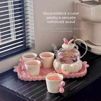 Set ceainic cu ceai de flori din sticlă, cu căni, cadou potrivit pentru casă și restaurante, design elegant