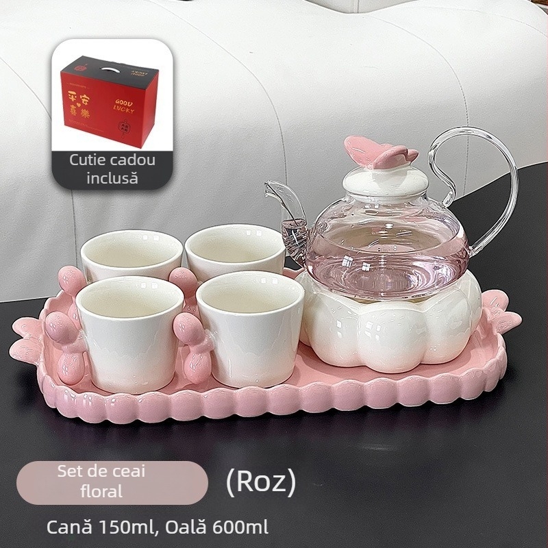 Set ceainic cu ceai de flori din sticlă, cu căni, cadou potrivit pentru casă și restaurante, design elegant
