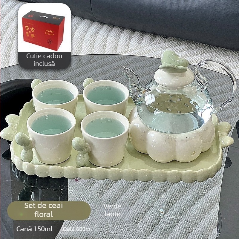 Set ceainic cu ceai de flori din sticlă, cu căni, cadou potrivit pentru casă și restaurante, design elegant