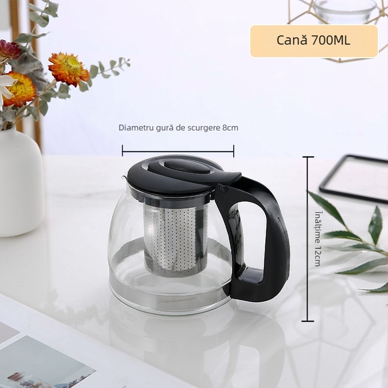 Ceainic din sticlă, rezistent la temperaturi înalte, pentru ceai cu flori, ceainic multifuncțional cu filtru din oțel inoxidabil