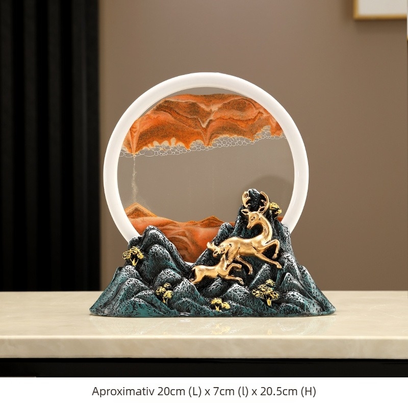 Decorațiune creativă cu pictură din nisip curgător în clepsidră, piesă de lux pentru living, comodă TV și hol, cu motiv de prosperitate – cadou pentru casă nouă