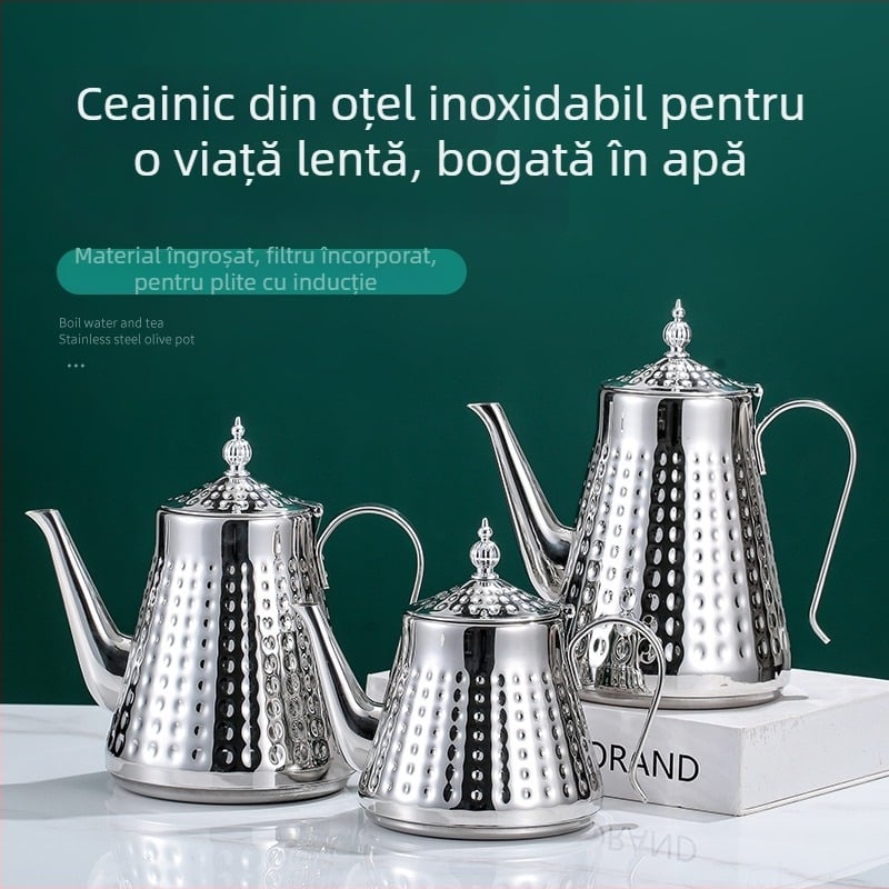 Ceainic din oțel inoxidabil cu filtru, compatibil cu plitele cu inducție, capacitate mare, stil lux discret, pentru infuzarea ceaiului