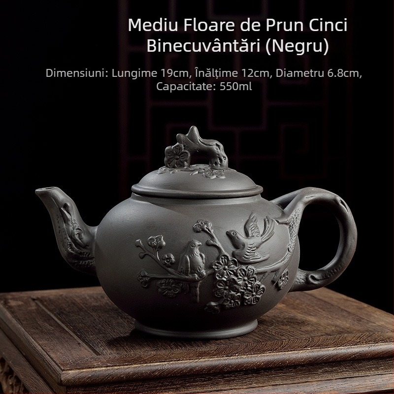 Ceainic din lut purpuriu, cu motiv floare de prune, capacitate mare, pentru uz casnic, set de ceai Kung Fu