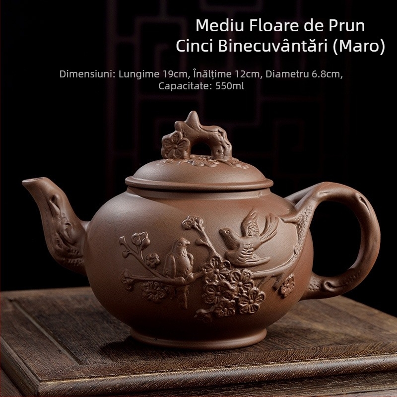 Ceainic din lut purpuriu, cu motiv floare de prune, capacitate mare, pentru uz casnic, set de ceai Kung Fu