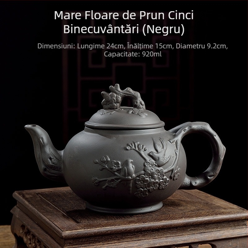 Ceainic din lut purpuriu, cu motiv floare de prune, capacitate mare, pentru uz casnic, set de ceai Kung Fu