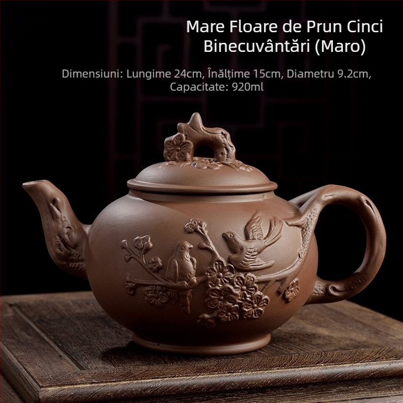 Ceainic din lut purpuriu, cu motiv floare de prune, capacitate mare, pentru uz casnic, set de ceai Kung Fu