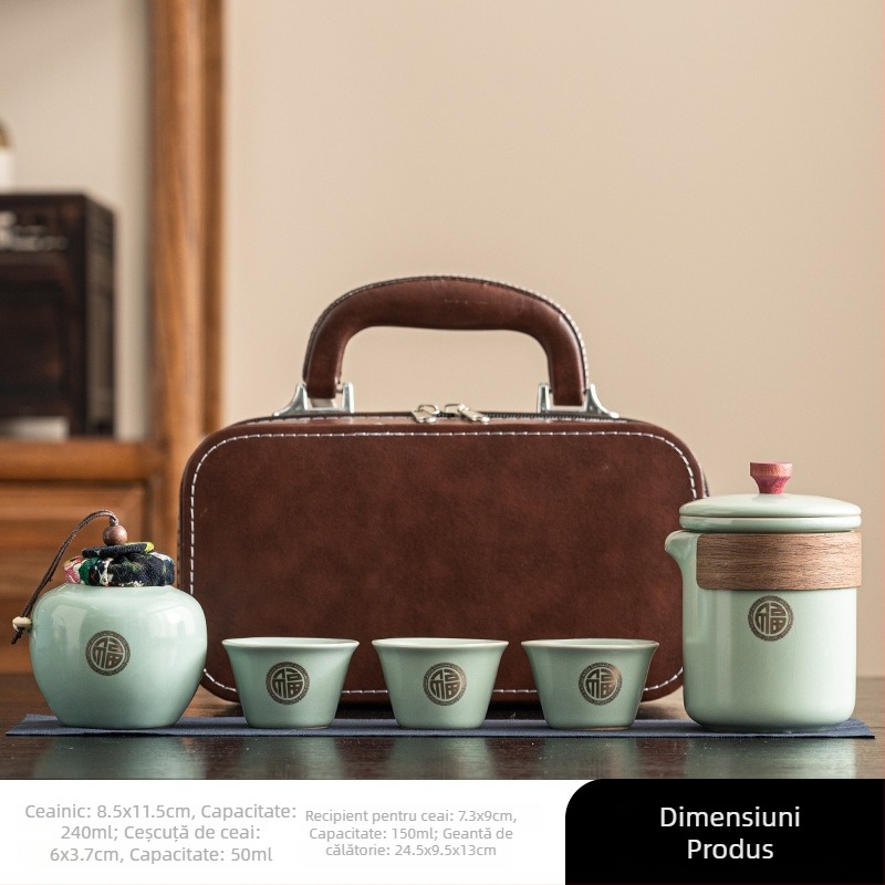 Set de ceai Jinfu ceramic pentru călătorii – lux ușor, pentru exterior și uz de afaceri, ceainic portabil