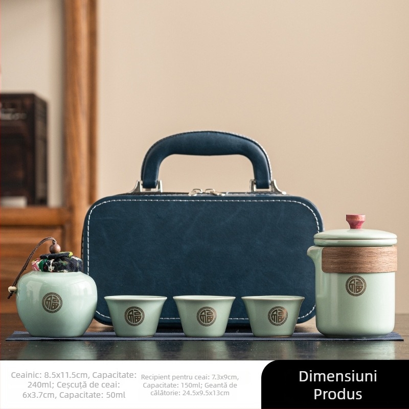 Set de ceai Jinfu ceramic pentru călătorii – lux ușor, pentru exterior și uz de afaceri, ceainic portabil