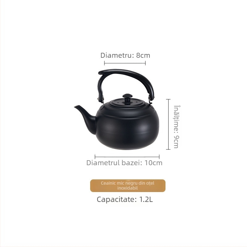 Ceainic din oțel inoxidabil gros pentru hoteluri și restaurante, ceainic mic negru, clasic, compatibil cu plitele cu inducție