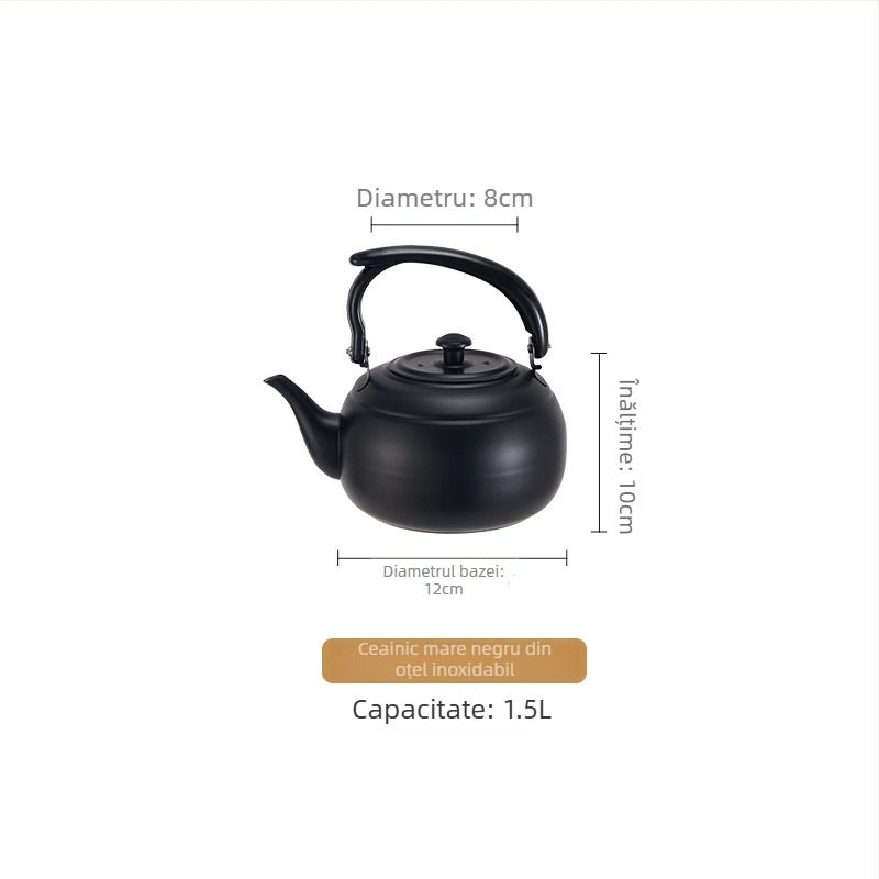 Ceainic din oțel inoxidabil gros pentru hoteluri și restaurante, ceainic mic negru, clasic, compatibil cu plitele cu inducție