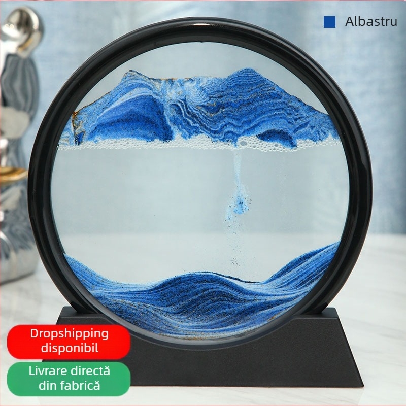 Ornament artă nisip curgător și lampă cu clepsidră pentru living, vitrină de vin și suport TV – sticlă, lucrat manual, cadou modern pentru birou și afaceri