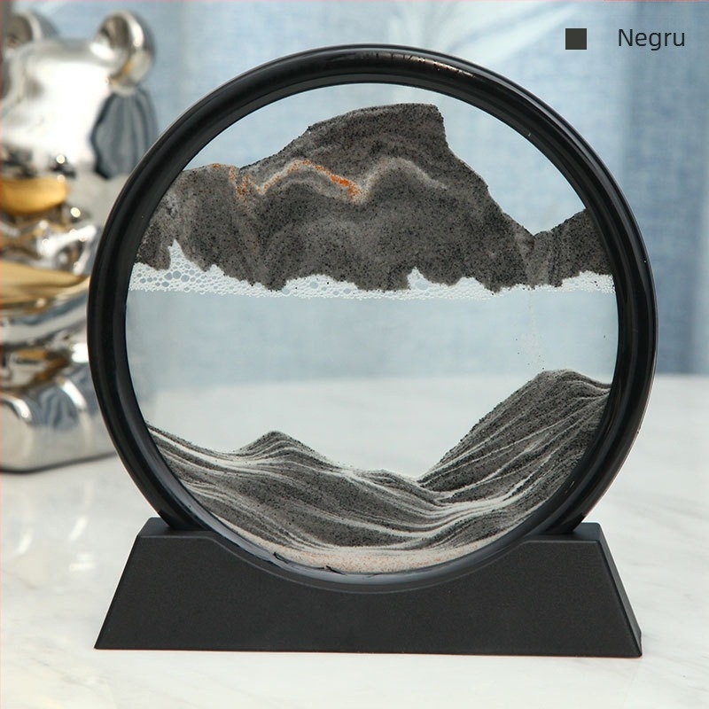 Ornament artă nisip curgător și lampă cu clepsidră pentru living, vitrină de vin și suport TV – sticlă, lucrat manual, cadou modern pentru birou și afaceri