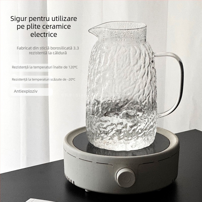 Carafă din sticlă borosilicată, cu model textură scoarță, capacitate mare, pentru uz casnic, ceai de fructe și apă