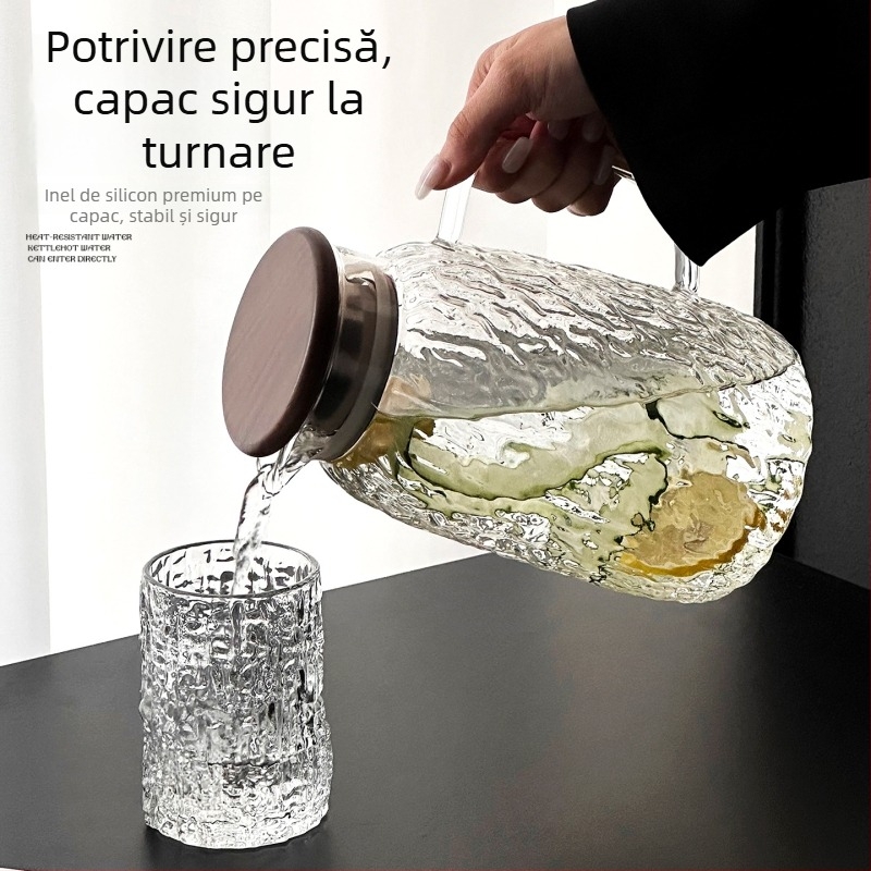 Carafă din sticlă borosilicată, cu model textură scoarță, capacitate mare, pentru uz casnic, ceai de fructe și apă