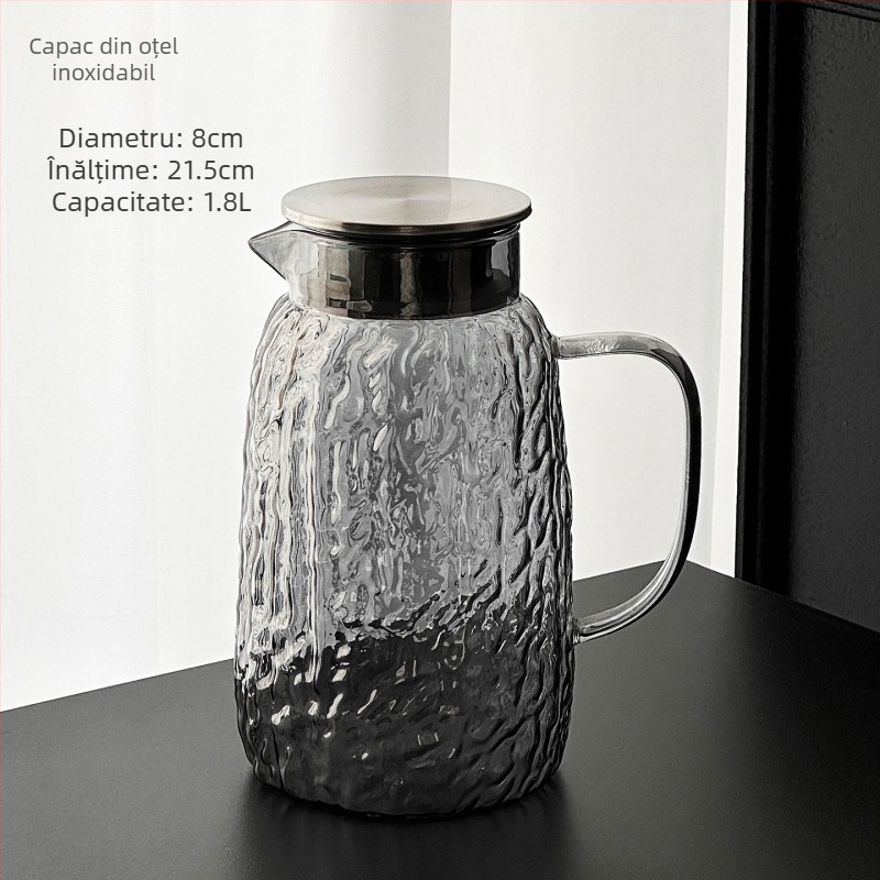 Carafă din sticlă borosilicată, cu model textură scoarță, capacitate mare, pentru uz casnic, ceai de fructe și apă