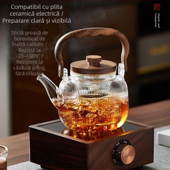 Set din sticlă cu ceainic și fierbător pentru uz casnic, rezistent la temperaturi înalte, model nou 2025, compatibil cu plita ceramică electrică.