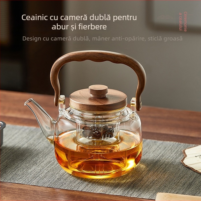 Set din sticlă cu ceainic și fierbător pentru uz casnic, rezistent la temperaturi înalte, model nou 2025, compatibil cu plita ceramică electrică.