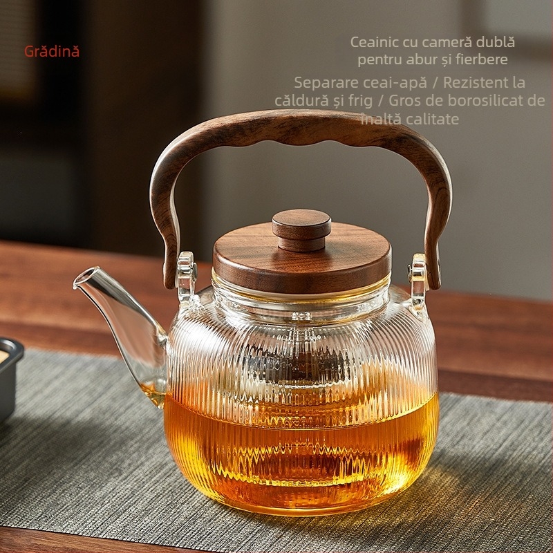 Set din sticlă cu ceainic și fierbător pentru uz casnic, rezistent la temperaturi înalte, model nou 2025, compatibil cu plita ceramică electrică.