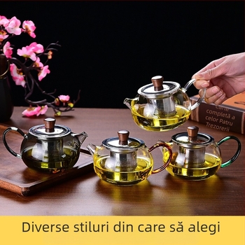 Ceainic Xi Shi cu interior din oțel inoxidabil și corp din sticlă, pentru plită electrică ceramică, cu gură integrată