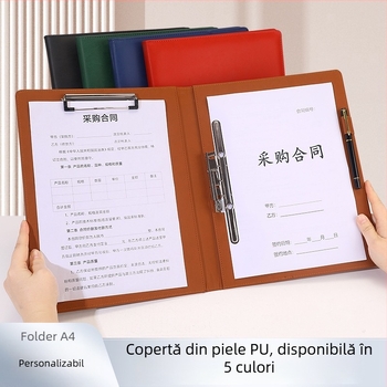 Ximingmen Mapă A4 din piele pentru prezentări cu cleme duble rezistente