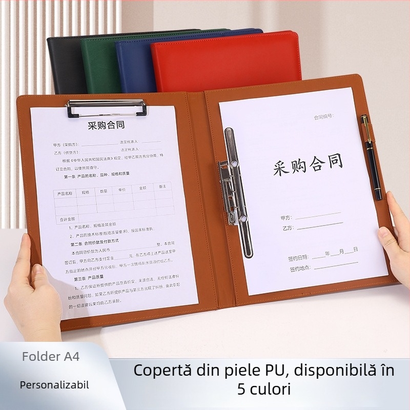 Ximingmen Mapă A4 din piele pentru prezentări cu cleme duble rezistente