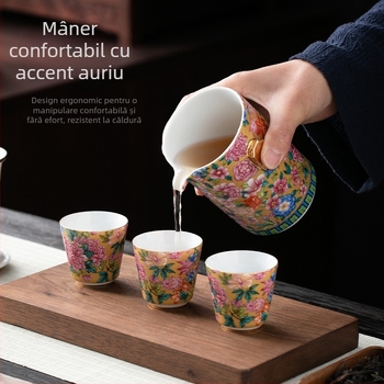 Set de ceai portabil pentru călătorii, ceainic și ceașcă din ceramică, emailat în culori, stil retro pentru camping.