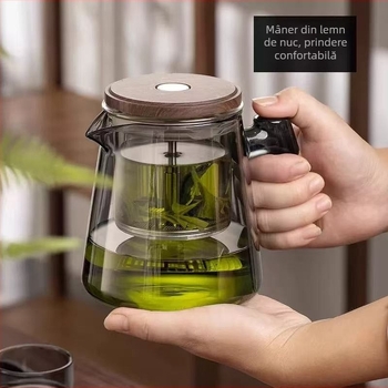Ceainic infuzor premium, cu separare ceai-apă, interior din sticlă și filtrare prin atingere
