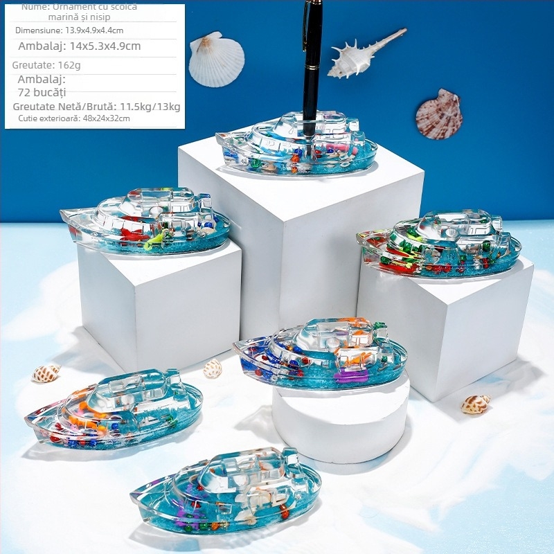 Sticlă drift acrilică cu velier și clepsidră cu picătură de ulei – ornament decorativ pentru copii