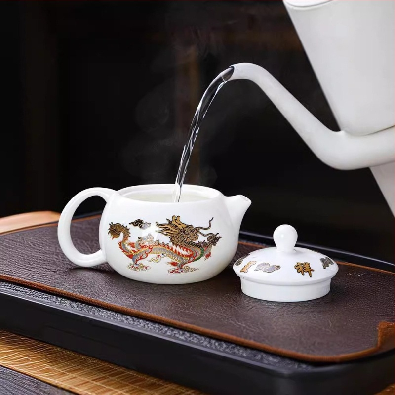 Ceainic Gongfu din porțelan alb cu motiv Xi Shi Phoenix, schimbă culoarea la apă fierbinte, set de ceai în cutie cadou, imprimare logo, semi-manual