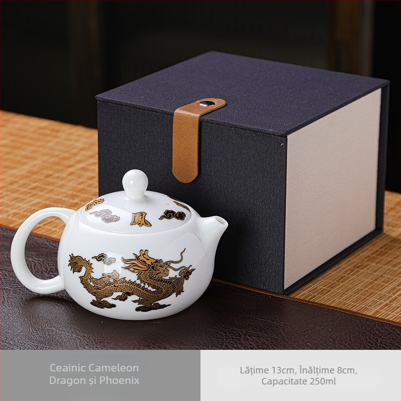 Ceainic Gongfu din porțelan alb cu motiv Xi Shi Phoenix, schimbă culoarea la apă fierbinte, set de ceai în cutie cadou, imprimare logo, semi-manual